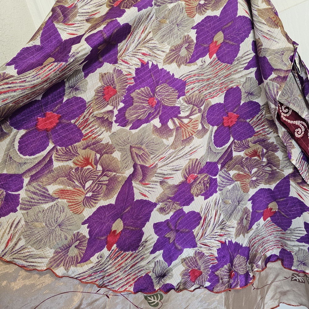 Sari Wrap Skirt, TEA Length, Purple and Red Floral Print Skirt